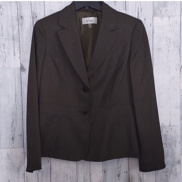 Le Suit Two-Button Pinstripe Pantsuit 2 Pc Set Loden Combo Size 8 - Picture 5 of 10